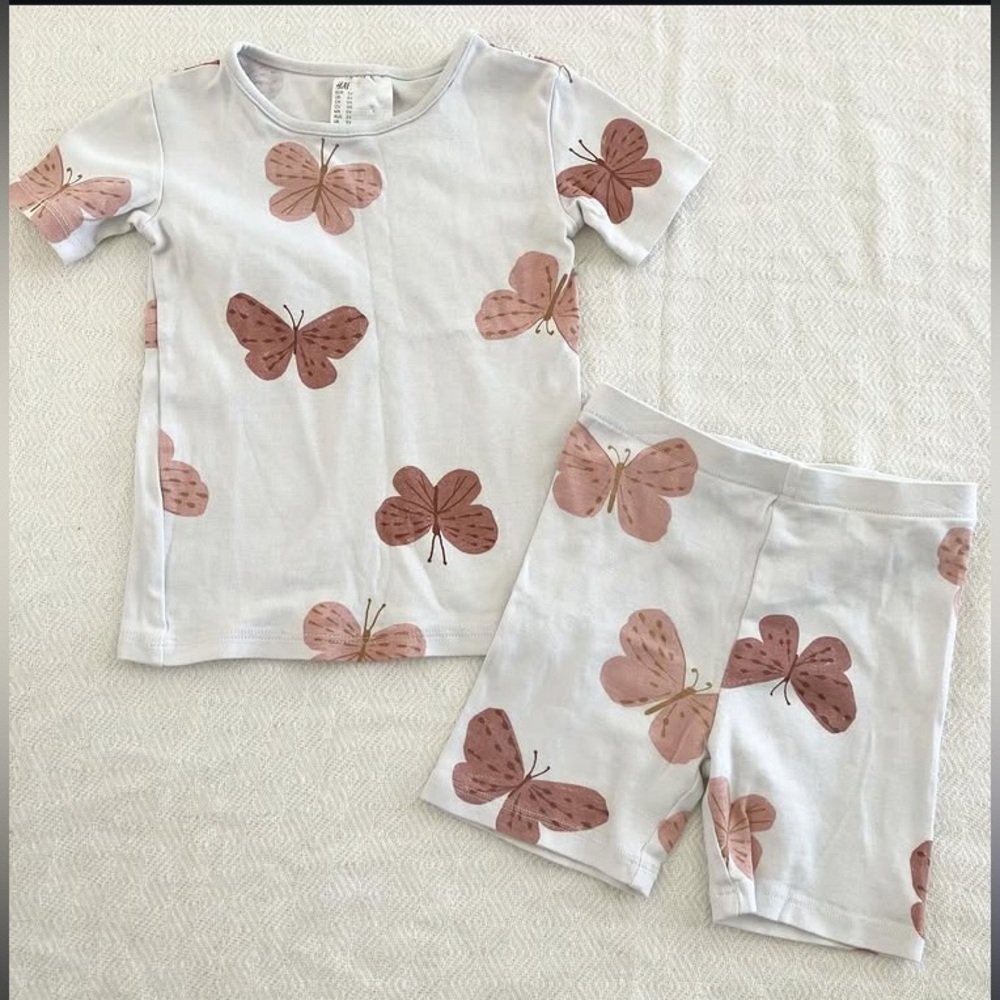 H&M butterfly white pink summer set 5Y